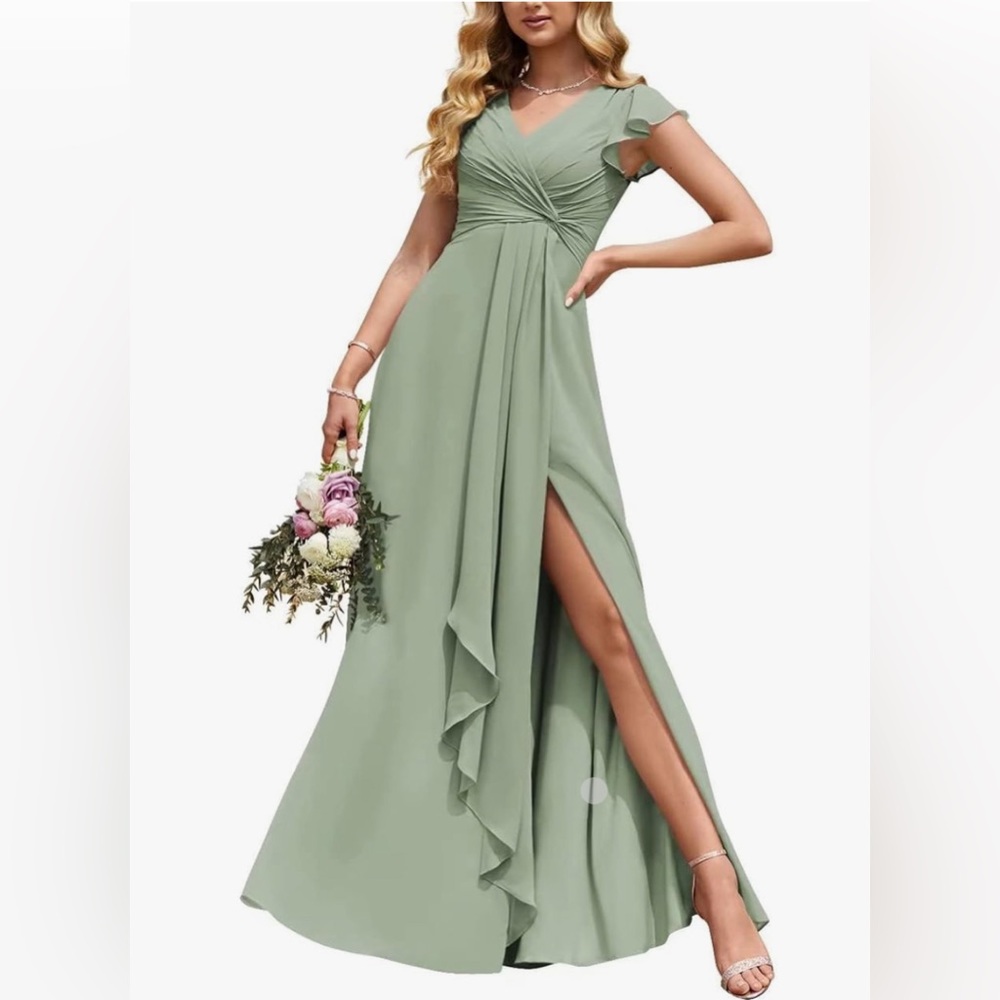 NWT Yadressy Chiffon Dress, Side Slit, with Pockets